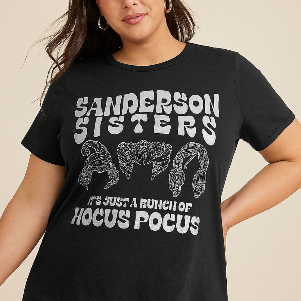 Hocus Pocus Top 2X Black Silver Glitter Sanderson Sisters Crew Disney T-Shirt